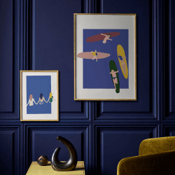 Image showing the Surfers Framed Print, 30 x 40cm, Blue product.