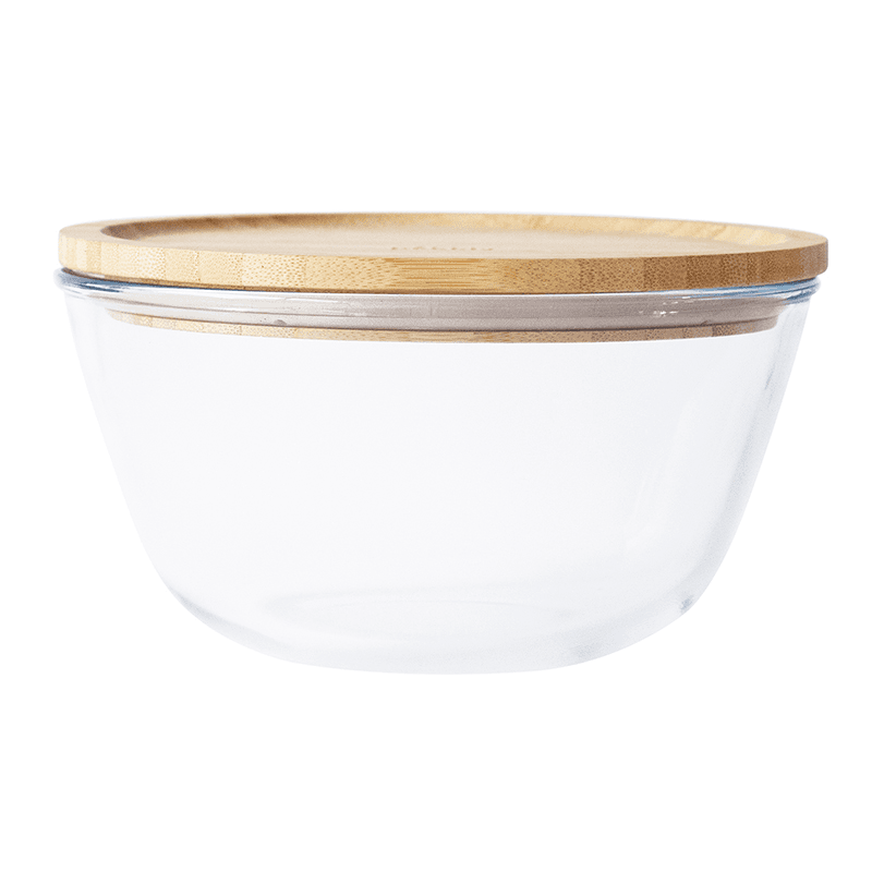 Glass Bowl With Bamboo Lid, 2.6L, Clear