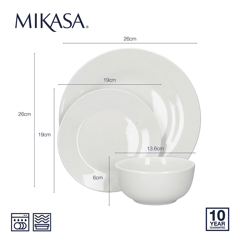 Alexis 12 Piece Porcelain Dinnerware Set, White