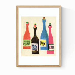 Image showing the Vintage by Hemmingway 4 Bottles Illustration Print, Multi product.