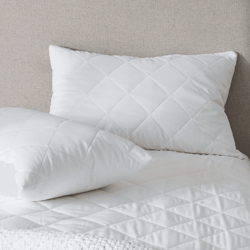 Luxury pure cotton quilted pillow protector, Pair, W50 x L90cm, White