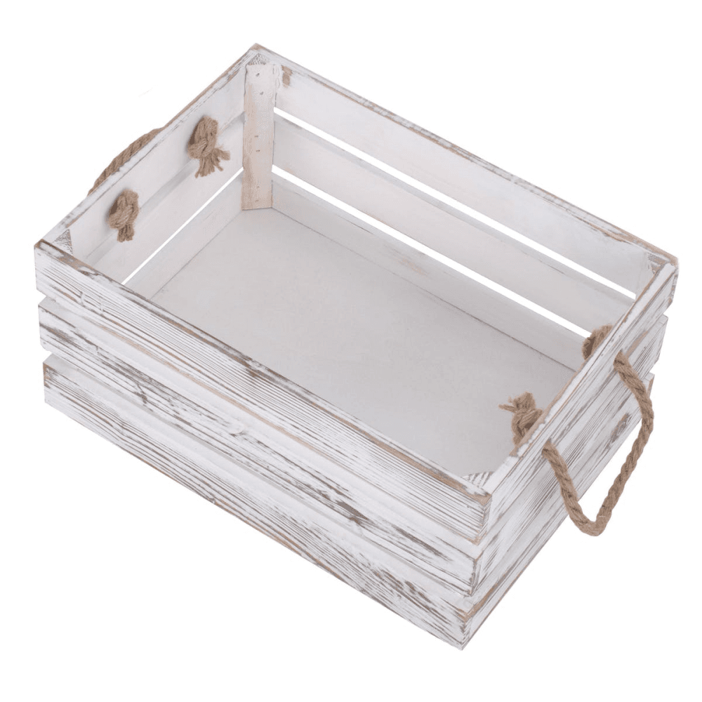 Medium Distressed Crate, White