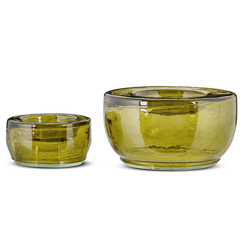 Sakha Set of 2 Recycled Glass Tealight Holders, D6.5cm, Green