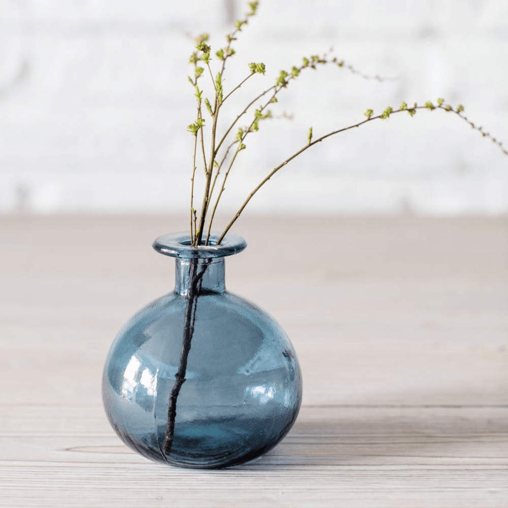 Round Bud Vase, Recycled Glass, Blue, 12cm