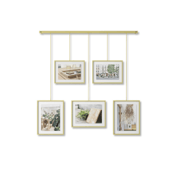 Image showing the Exhibit Set of 5 Hanging Photo Frames, Mat Brass product.
