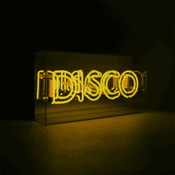 Image showing the Neon Box Disco Glass Sign, H38 x W19cm, Yellow product.