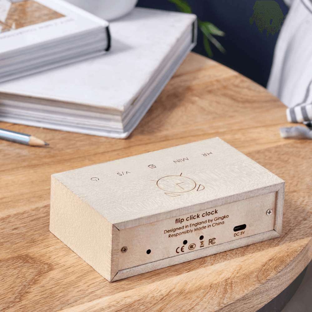 Flip Click Clock, L11.5 x W7 x H3.6cm, White Maple