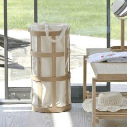 Image showing the Laundry basket cage, H63 x W31 x D31cm, White/Oak product.