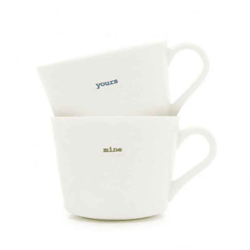Yours and Mine Mini Bucket Mug Set of 2, 280ml, White