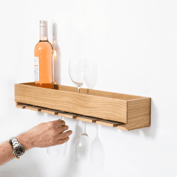 Image showing the Cookhouse Glass holder shelf, H9.5 x W61 x D11cm, Natural Oak product.