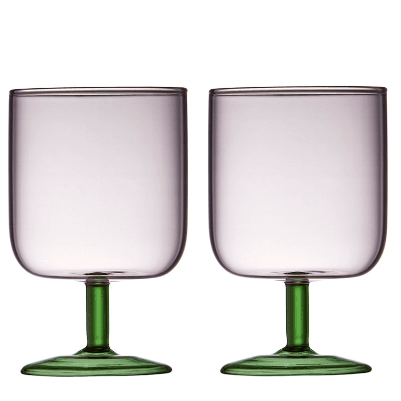 Torino Set of 2 Wine Glasses, 300ml, Pink and Green