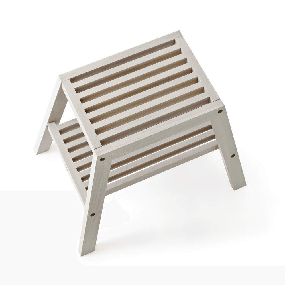 Slatted stool, H42 x W50.5 x D35.4cm, Oyster White