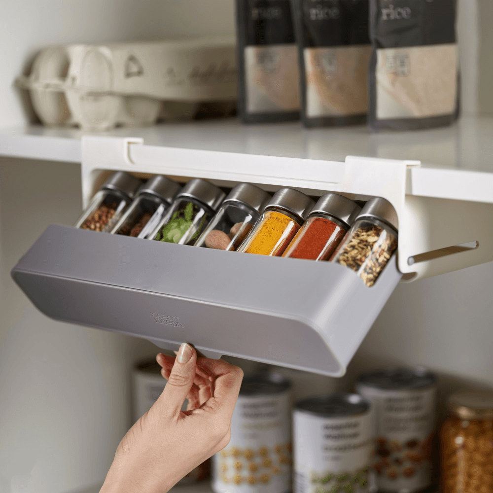 CupboardStore Spice rack, H9.5 x W32 x D13.5cm, Dark Grey/ Grey