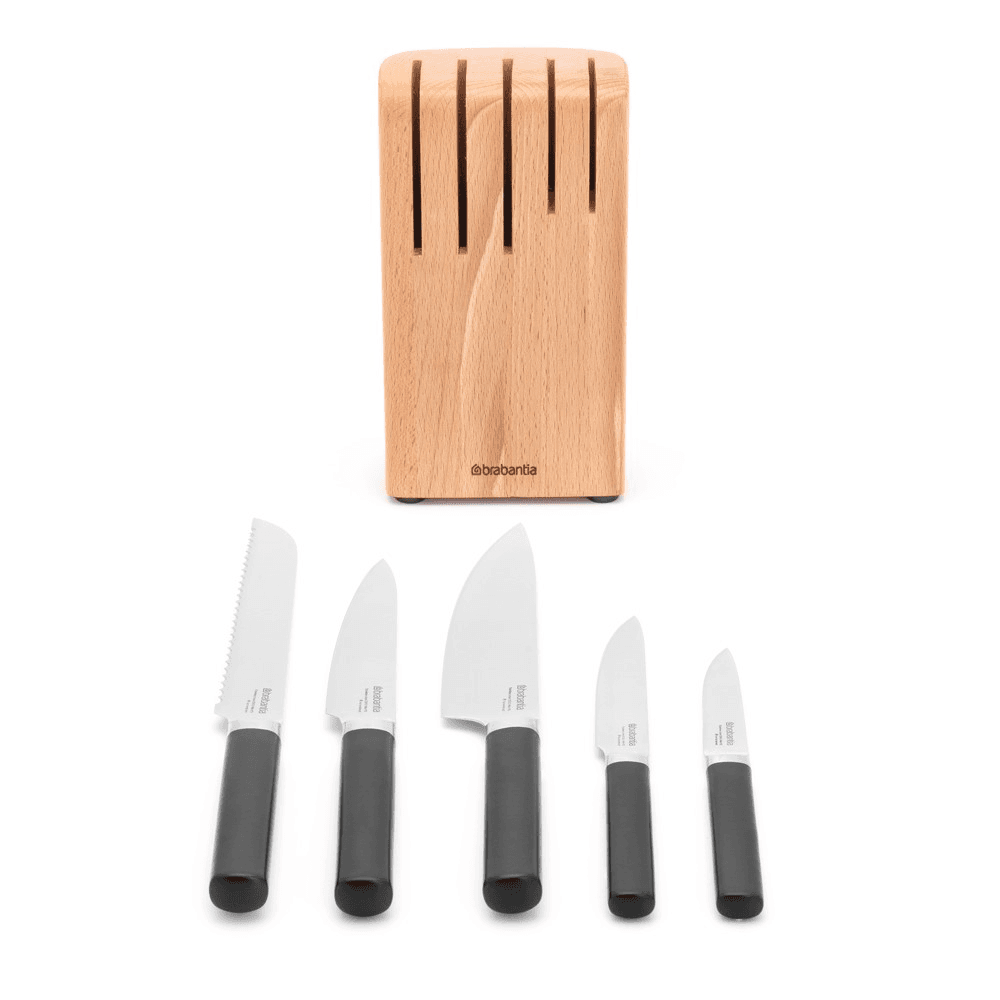 Knife block with knives, H38 x W16 x D11cm, Black
