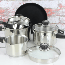 Image showing the Vista, Draining Saucepan Set, 5 Pieces, Stainless Steel product.