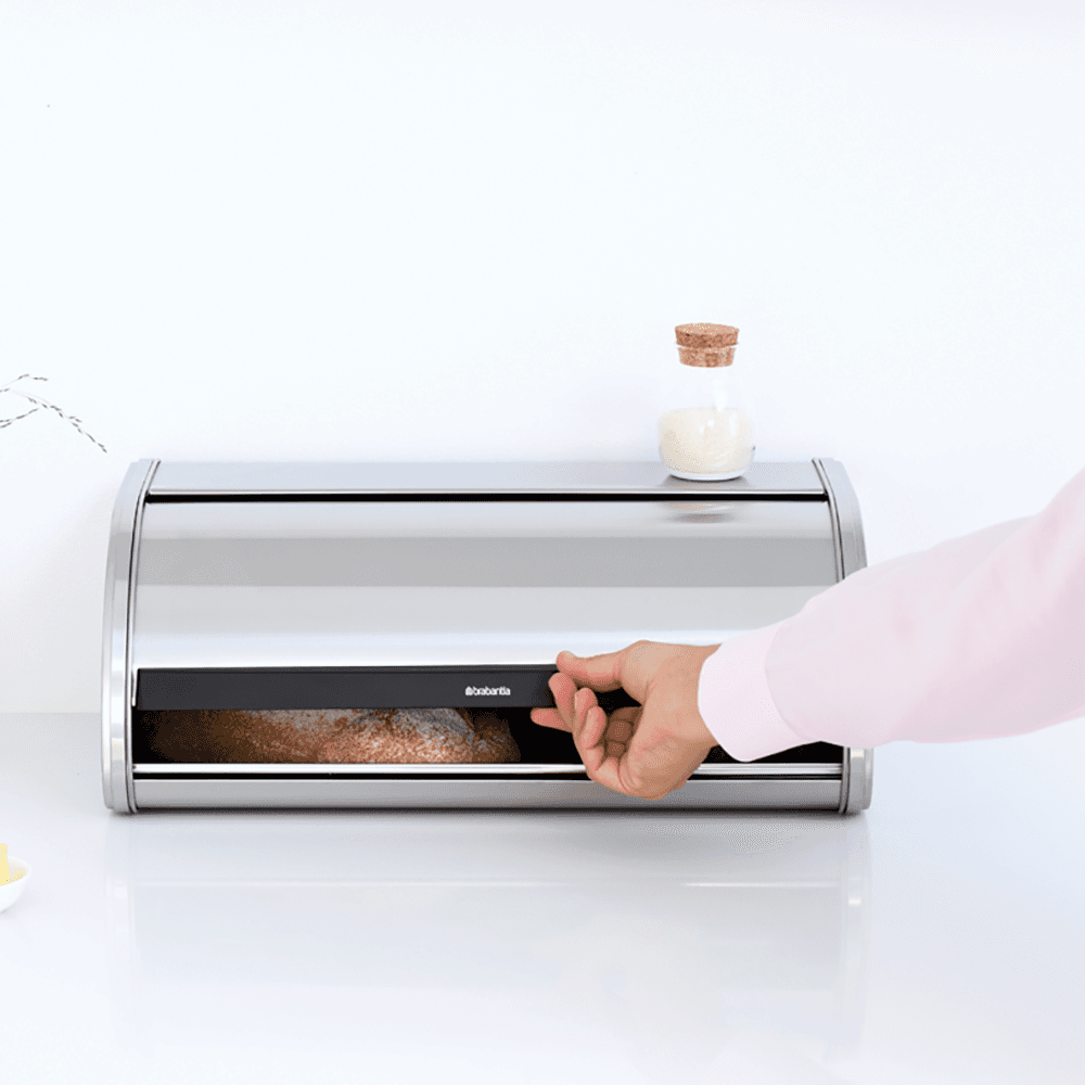Roll Top Bread bin, H17 x W44.5 x D26cm, Matt Steel