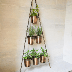 Image showing the Outdoor Wall Plant Stand with Planters, H128 x W51cm, Gold product.