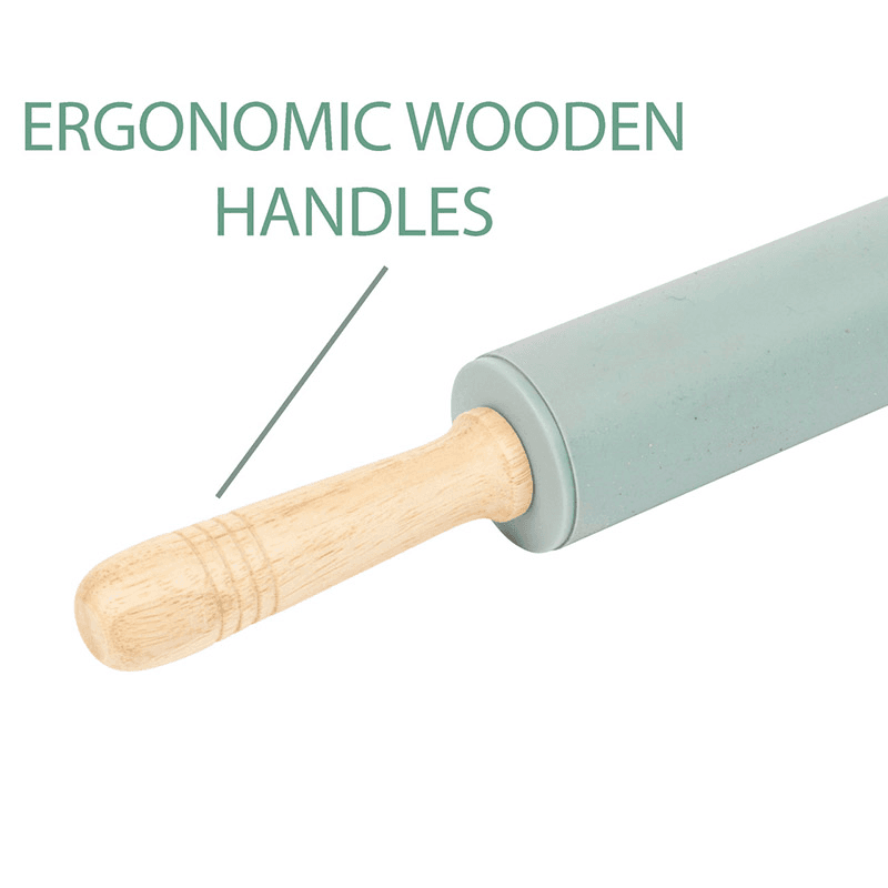 Silicone Rolling Pin With Wooden Handles, Teal