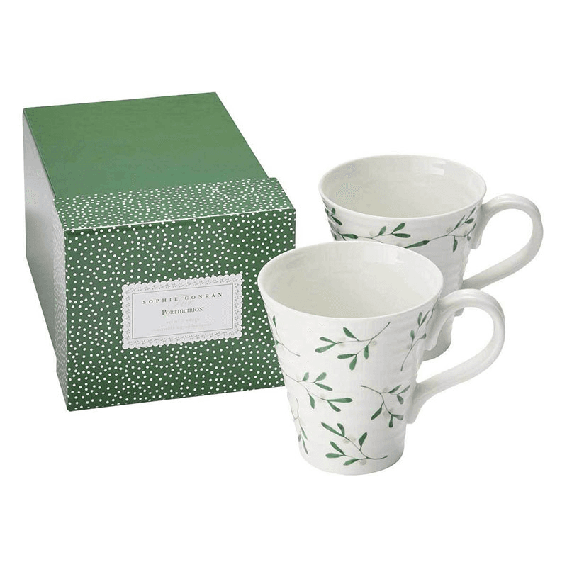 Mistletoe Set of 2 Mugs, 355ml, White/Green