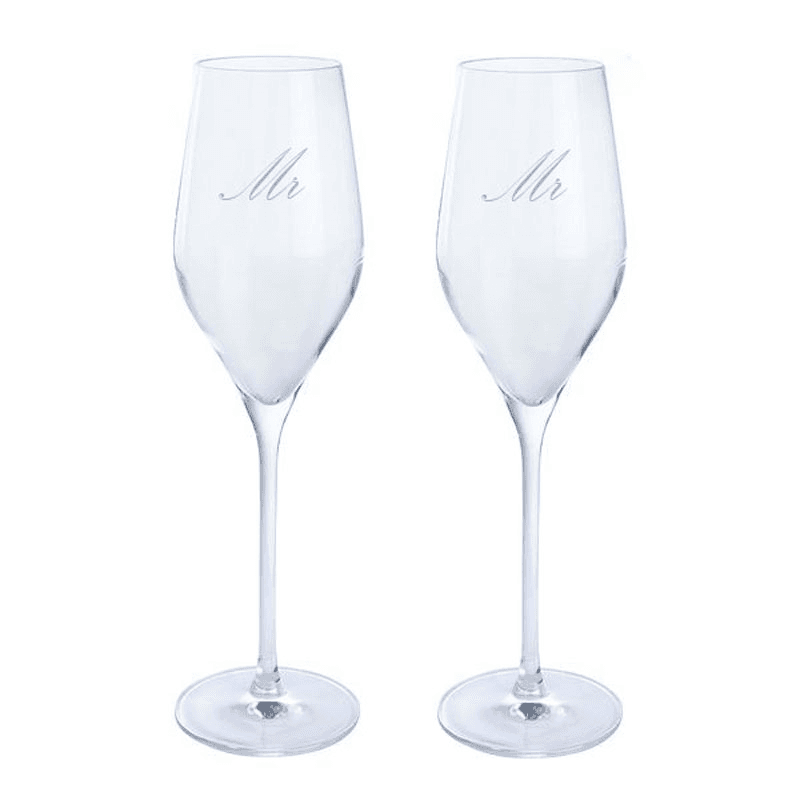 Mr & Mr Wine & Bar Set of Two Flutes, 260ml, Clear