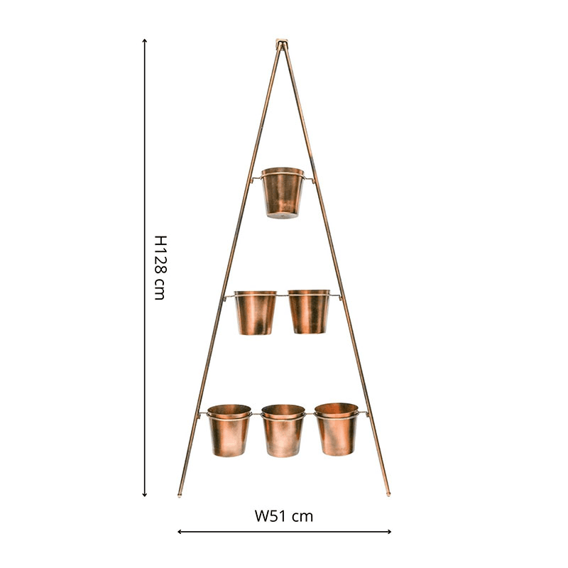 Outdoor Wall Plant Stand with Planters, H128 x W51cm, Gold