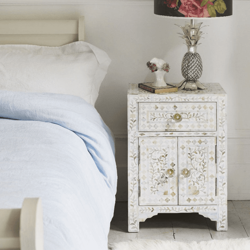 Mother Of Pearl Inlay Side Table In White
