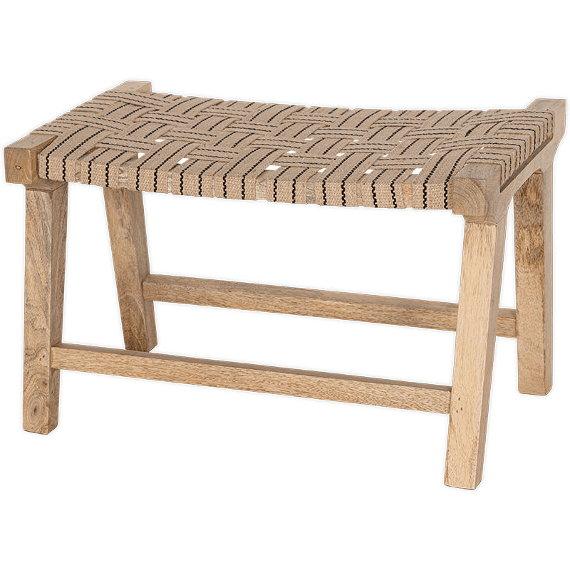 Nish Mango Wood & Jute Strap Stool, Natural