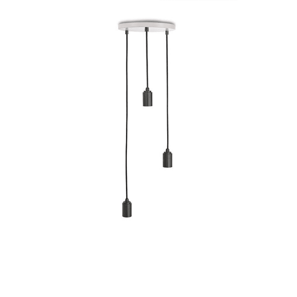 Canopy & Sphere Bulb Triple ceiling plate & pendant set, H400 x W25cm, White & Steel