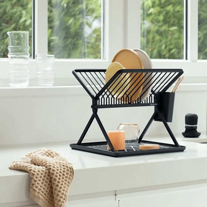 SinkSide Foldable Dish Drying Rack, Small, Dark Grey