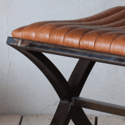 Image showing the Narwana Ribbed Leather Footstool, H39 x W40cm, Tan product.