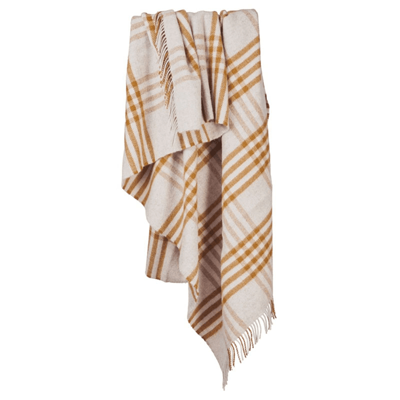 Hex Check Pure New Wool Throw, 150 x 240cm, English Mustard