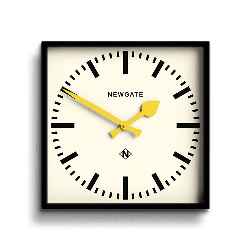 Number Five Wall Clock  with Yellow Hands, 33.5cm, Black
