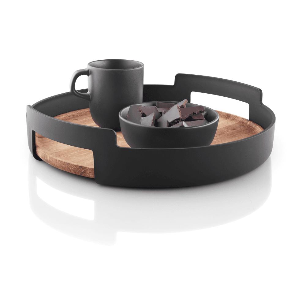 Nordic Kitchen Serving tray, Dia35cm, oak/matt black plastic