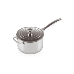 Image showing the Signature Uncoated Saucepan with lid, 20cm, stainless steel product.