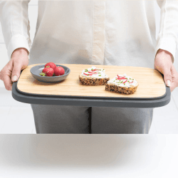 Image showing the Nic Bread bin, H16.5 x W39.5 x D25.5cm, dark grey product.