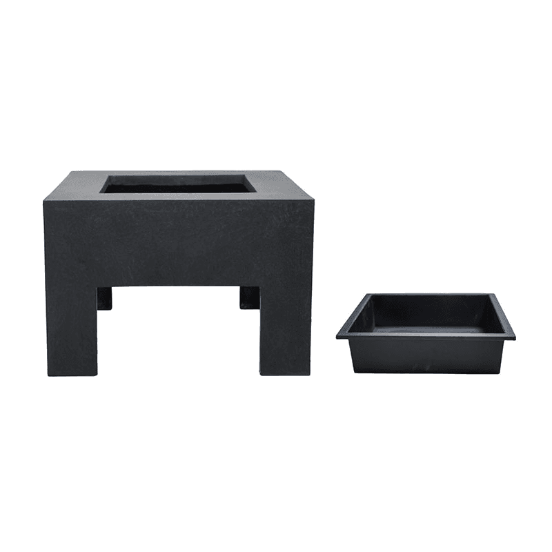 Outdoor square firebowl & square console, W40cm, Granite