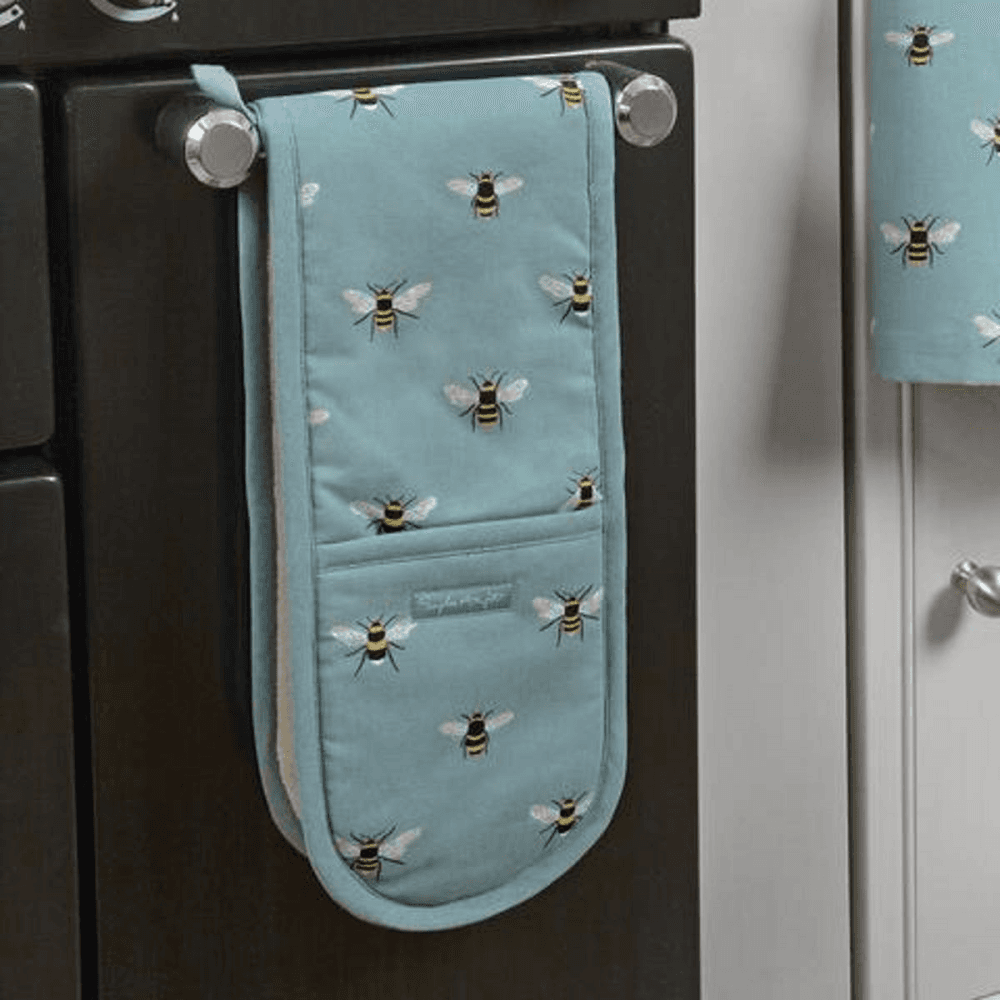 Bees Double Oven Gloves, Teal