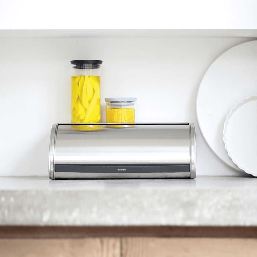Roll Top Bread bin, H17 x W44.5 x D26cm, Matt Steel