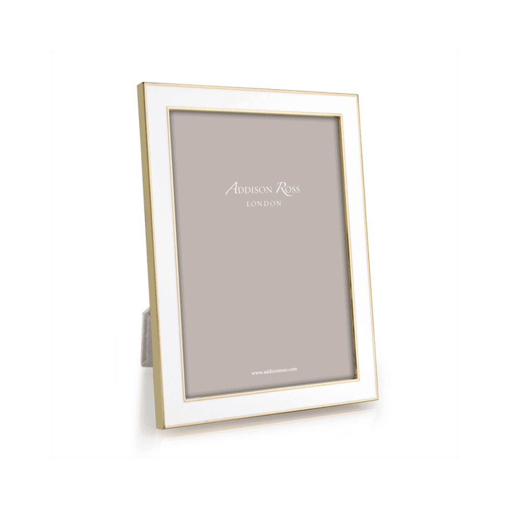 Enamel Range Photograph frame, 4 x 6" with 15mm border, White With Gold Plate