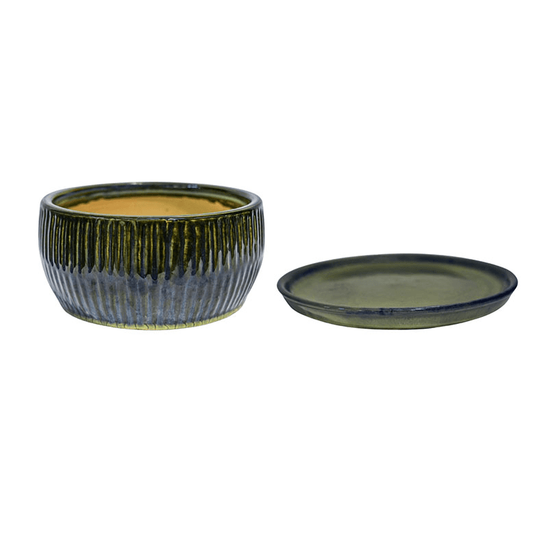 Bonsai Set of 2 Reactive Glaze Planters, Green