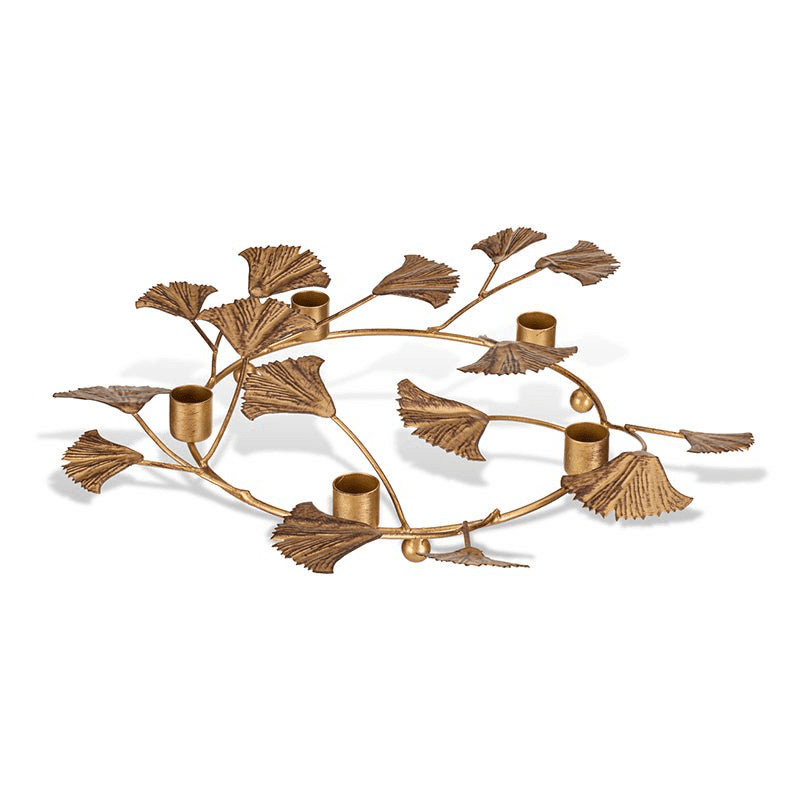 Khamila Leaf Iron Candle Holder, D35cm, Antique Brass