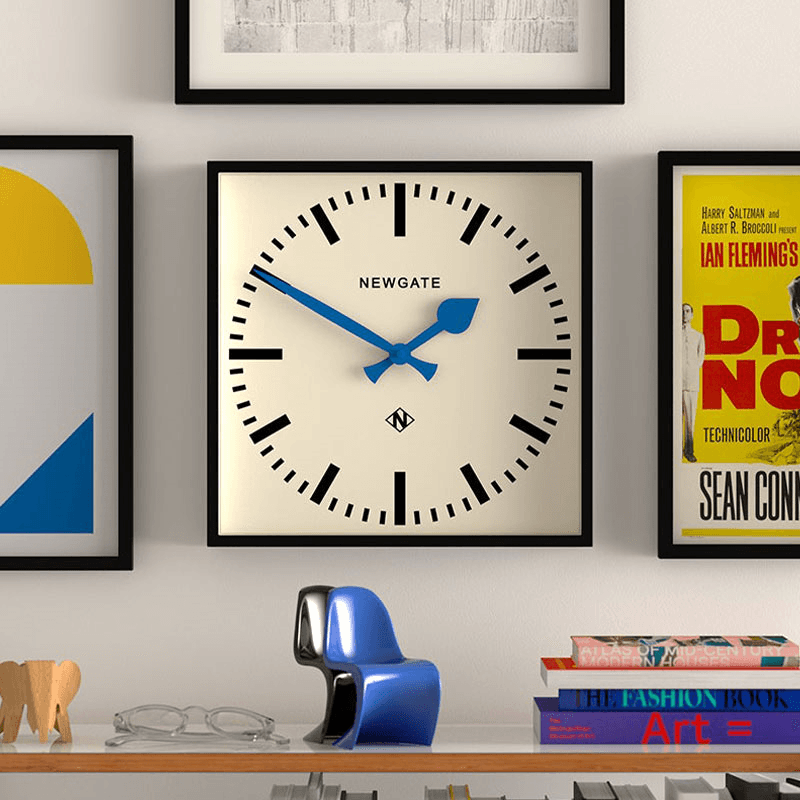 Number Five Wall Clock with Blue Hands, 33.5cm, Black