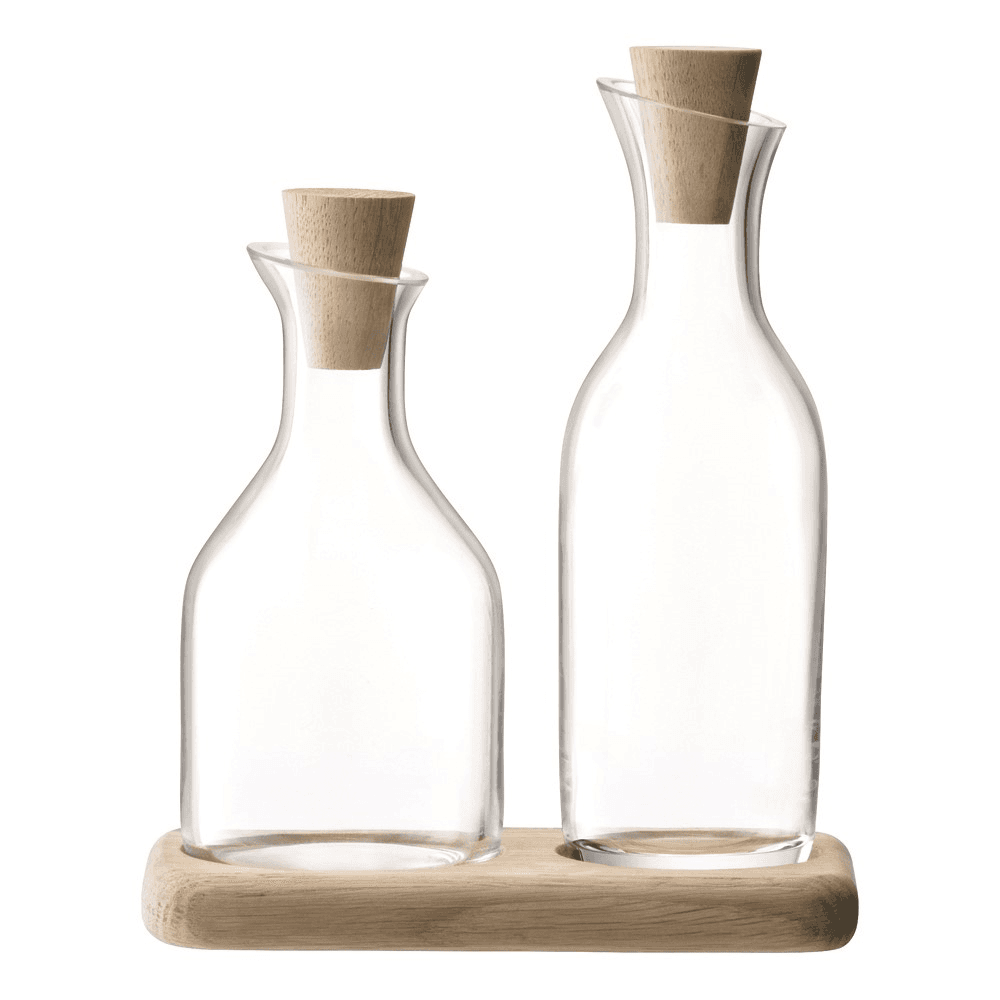 Serve Oil and vinegar set and oak base, 15cm