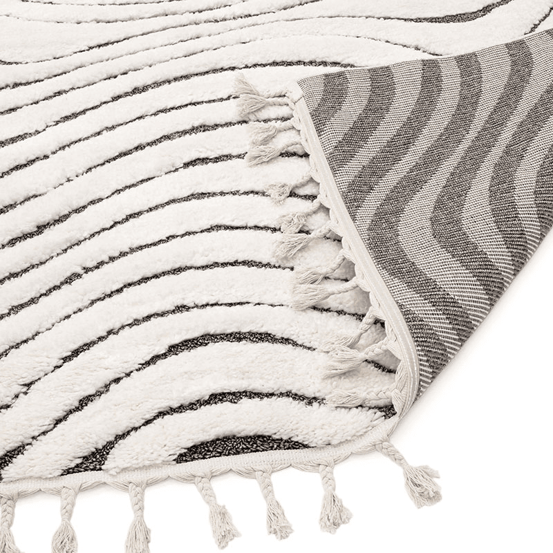 Arianna ripple shaggy moroccan rug, 160 x 230cm, Cream