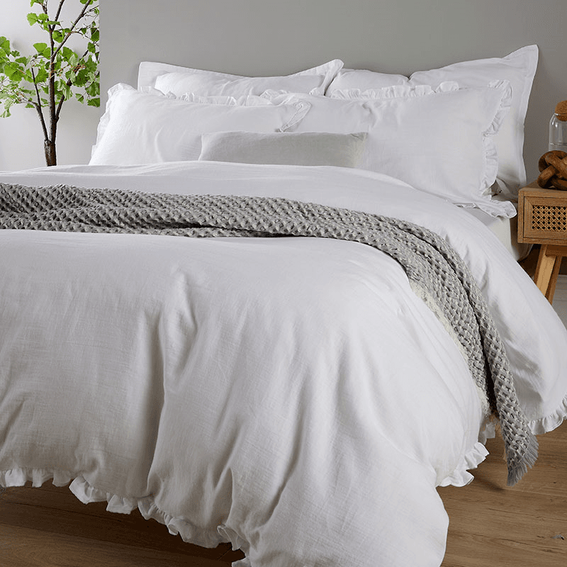 Organic Retreat Ruffle Duvet Set, Super King, White