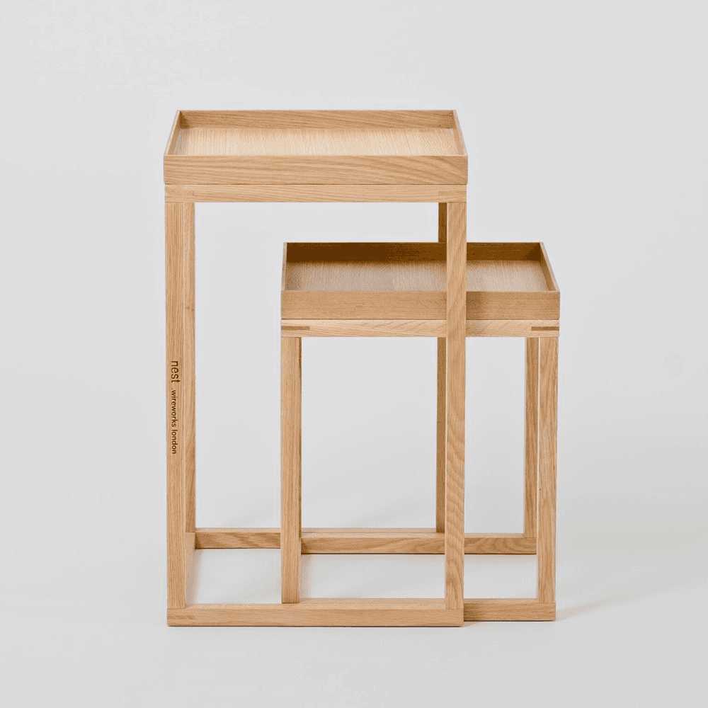 Pair of nest tables, H58.5 x W36 x D36cm, Oak