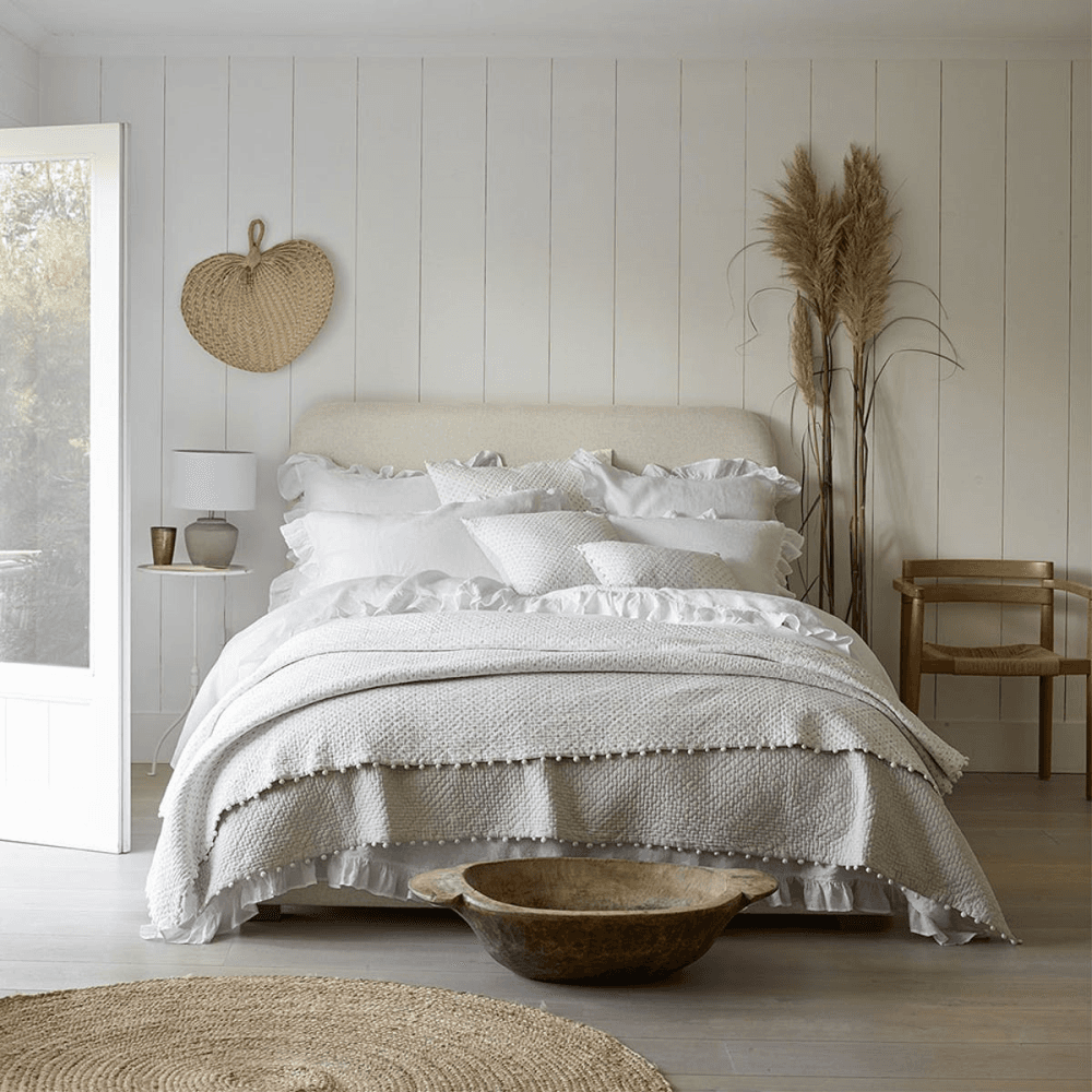 Brittany Large square cushion cover, H65 x W65cm, White/Grey