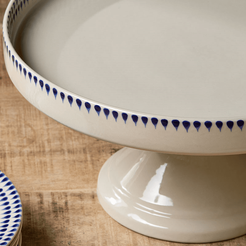Indigo Drop Ceramic Stand, 15 x 30 x 30cm, Cream & Indigo