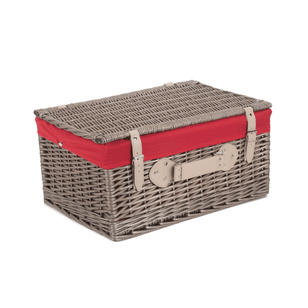 20" Antique Wash Hamper with Red Lining, Brown/Red