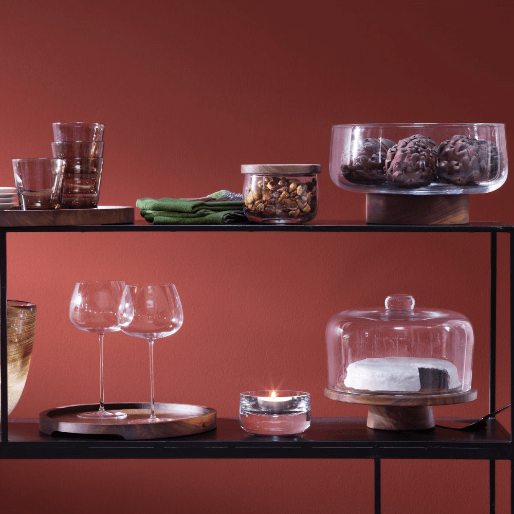 City Bowl & walnut base, D30cm, clear
